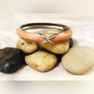 Elegant Peach Enamel Hinged Bracelet